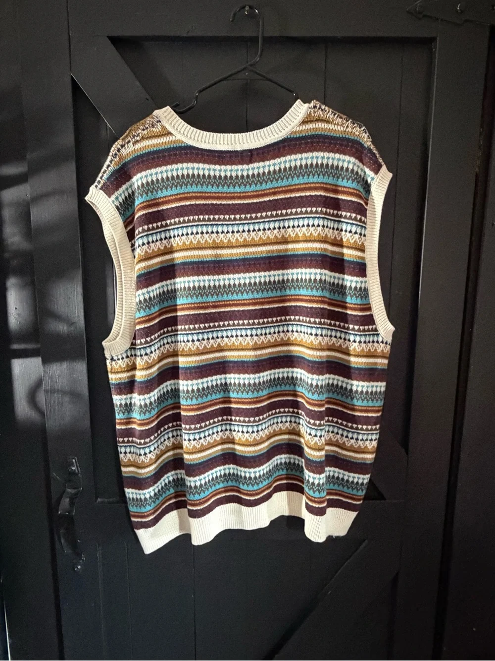 Goodfellow & Co Striped Fair Isle Sweater Vest in Cream, Teal & Brown